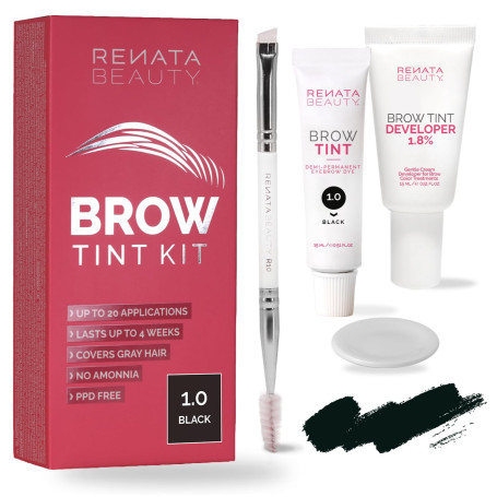 RB RENATA BEAUTY Kit Teinture Sourcils – Teinture Semi-Permanente + Développeur Crème 1,8% & Brosse Double Embout – Sans PPD, sa