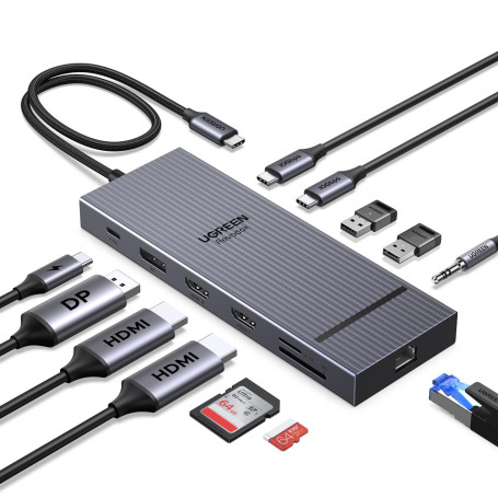 UGREEN Revodok Pro 3121 Hub USB C 12 en 1 Docking Station Triple Affichage | Double HDMI 4K60Hz, 1 DisplayPort 4K120Hz, 10Gbps, 