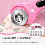 Cutter Rotatif Couture 45mm Rose avec 10 Lames de Rechange, Couteau Circulaire en Acier Inoxydable avec Mécanisme de Protection