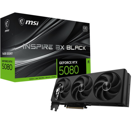 MSI NVIDIA GeForce RTX 5080 16G Inspire 3X OC Black Carte Graphique | 16 Go GDDR7 (30 GB/s, 256-bit), PCIe 5.0, triple ventilate