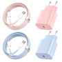 20W Chargeur pour iPhone 17/16, PD3.0 Chargeur USB C Charge Rapide 2Pack | 20W Prise USB C avec 2M Câble USB C pour iPhone 17/16