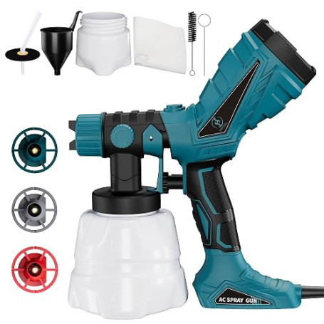Kit de Pistolet à Peinture Electrique de 600 W, avec Réservoir de 1,2 L, 3 Buses et 3 Modes de Pulvérisation. Convient pour Les