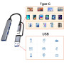 Lamkrtlp Hub USB-C, Hub USB 3.0 4 Ports Data Hub Ultra Fin Multiport USB 3.0 5Gbps Haute Vitesse Compatible avec Matebook PC Tab