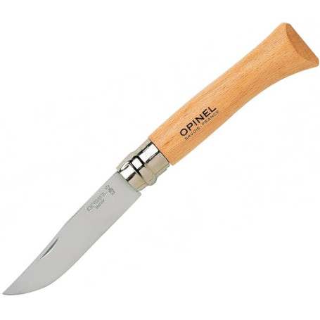 Opinel - N°10 Couteau de Poche en Blister - Lame 10 cm Acier Inox, Manche Bois de Hêtre, Usage Quotidien, Bague de Sécurité Viro