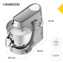 Kenwood Titanium Chef Baker XL - Robot Pâtissier 1200W Bols 7L + 5L Argent | Balance Intégrée, Tête LightLift, Robot Culinaire, 