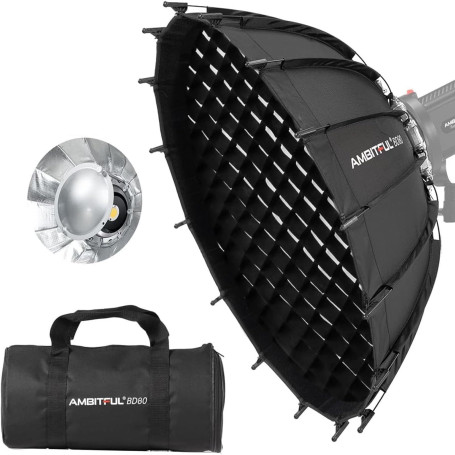 AMBITFUL 80 cm / 31,5" Studio Silver Wide Angle Beauty Dish Miel Comb Grid Bowens Mount for Photography Studio Flash Head and Mo
