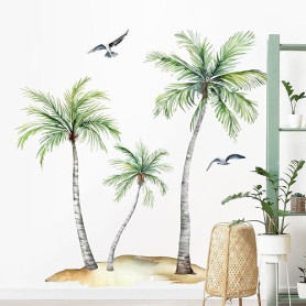 Supzone Stickers Muraux Palmiers & Mouettes Autocollant Mural Tropical avec Oiseaux Marins - Déco Murale Amovible sans Trace pou
