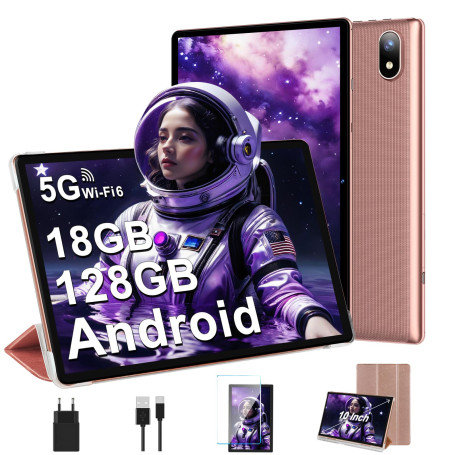 DMOAO Tablette Android avec 5G Wi-FI 6, 18Go RAM + 128Go ROM(1 to Extensible), Tablette Tactile 10 Pouces avec Widevine L1, Blue