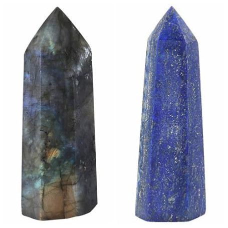 mookaitedecor Labradorite & Lapis Lazuli Colonne Cristal Pierre Baguette Point,Pierre Guerison pour Méditation Décoration,Lot de
