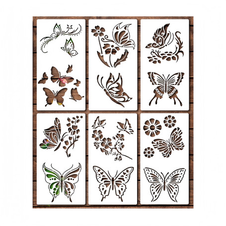 CZAKOMIX Set de 6 Pochoir, Design Ajouré, Papillon, Éléments Floraux, Pochoirs pour Peinture, Blanc, 29,8 * 15,9cm, Stencil pour