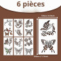 CZAKOMIX Set de 6 Pochoir, Design Ajouré, Papillon, Éléments Floraux, Pochoirs pour Peinture, Blanc, 29,8 * 15,9cm, Stencil pour