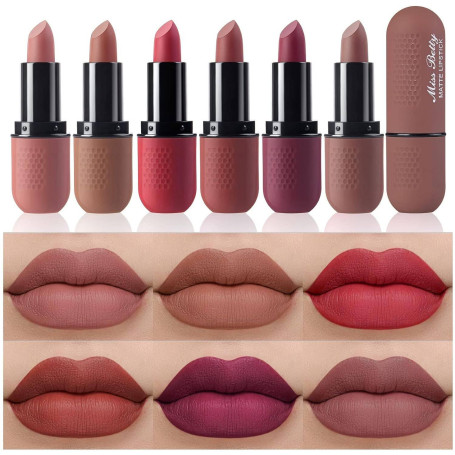 Katiluxiya 6Pcs Red Velvet Matte Lipstick Set, High Pigmented Long-Lasting Waterproof Lip Stick Lip,Moisturizing balms, Sheer ti