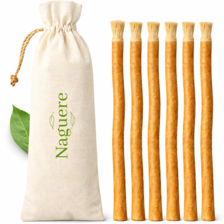 Siwak Naturel – 6 Bâtons de Miswak Sec + Pochon | Sans Conservateur, Écologique Sans Plastique, Dents Blanches & Haleine Fraîche