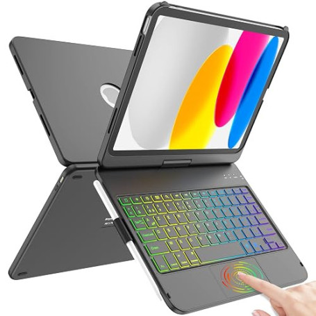 TQQ Coque Clavier pour iPad A16 /10 Ème Gen, avec Pavé Tactile Précision | Clavier Rétroéclairé 10 Couleurs de Type Ordinateur P