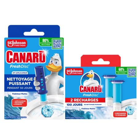 Canard Fresh Disc Marine 1 Applicateur + 3 Recharges | Bloc WC sans cage offrant une fraîcheur continue et une durée jusqu'à 3 f