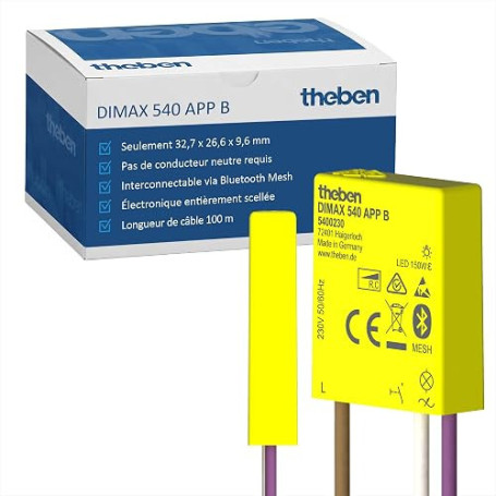 Theben 5400230 DIMAX 540 APP B mini variateur encastré R/C Bluetooth Mesh | Ultra compact 32,7 x 26,6 x 9,6 mm, pas de conducteu