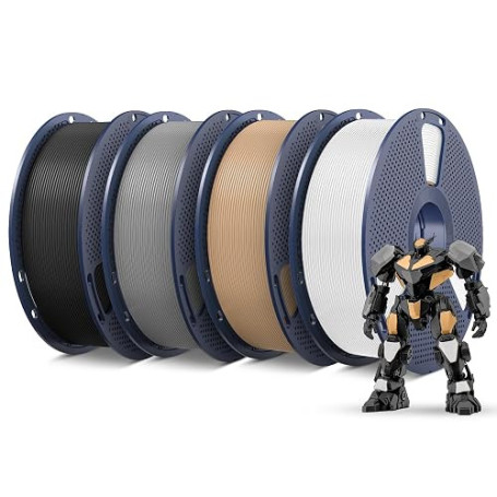SUNLU 4KG Filament PETG 1.75 mm Noir+Blanc+Gris+Chêne | Haute résistance & Grande ténacité Filament Imprimante 3D, Bobine PETG 1