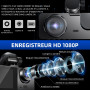 1080P Dashcam Voiture Avant et Arrière, 170° Grand Angle 3 Canaux avec Fil, SD 64GB Inclus, Vision Nocturne & Étanche, Enregistr