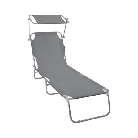 vounot® Chaise Longue avec Pare Soleil Bain de Soleil Pliable Tissu Polyester Inclinable 4 Positions Transat Charge Max 120KG po