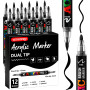 WOGOPRO 12 Feutre Acrylique Noir, Double Pointe, Marqueur Acrylique, Acrylic Paint Marker, Stylo Acrylic pour Coloriage, Calligr