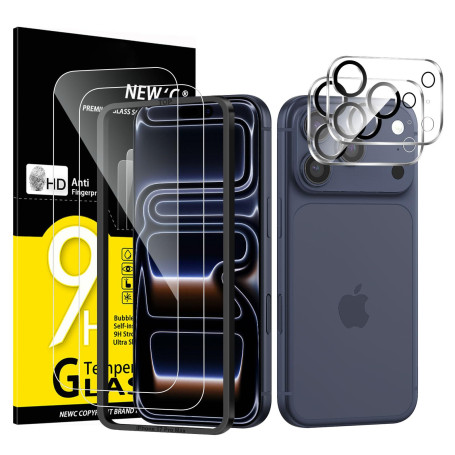 NEW'C Verre Trempé pour iPhone 17 Pro Max + Protection Caméra | Outil inclus, Lot de 4, 2x vitres trempées + 2x protections camé