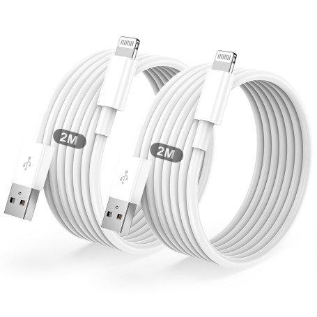 Câble de charge iPhone 2Pack 2M+2M USB vers Lightning - [Certifié MFi] Câble de charge rapide Apple, pour iPhone 14/13/12/11/Pro