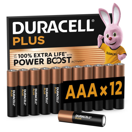 DURACELL AAA Plus Piles Alcalines (Lot de 12) 1.5V, LR03 | Durent jusqu’à 100% plus longtemps - Actifs POWER BOOST - Manettes De