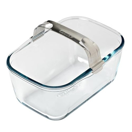 PYREX, ideal Air Fryer, Plat de Cuisson en Verre Ultra-Résistant 20 x 14 cm avec Poignée Amovible Clipsable en Inox, pour Air Fr
