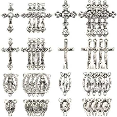 SUNNYCLUE 1 boîte de 80 breloques en forme de croix chapelet en argent - 8 styles - Crucifix - Style tibétain - En alliage - Bij