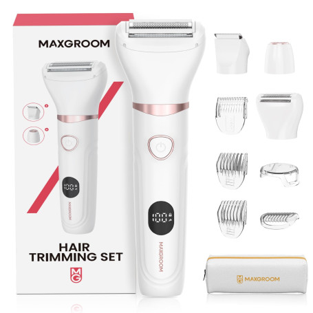 MAXGROOM Rasoir Électrique Femme 3-en-1, Tondeuse Étanche IPX6 pour Corps | 90 min d'autonomie & Affichage LED & Lame Céramique,