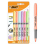 BIC Highlighter Grip Pastel - Surligneurs à Pointe Biseautée Modulable - Couleurs Assorties, Blister de 6
