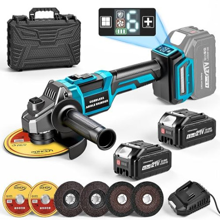 Meuleuse d'angle sans fil Brushless Compatible Makita 18V Batterie | 6 Vitesses 10 000 tr/min, écran Intelligent 125 mm Disqueus