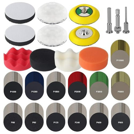 Renovateur Phare Voiture, 145 Pièces Kit Rénovation Phare, Polissage Phares Voiture, Set Papier Abrasif Eau/Sec 75mm, Kit de Res