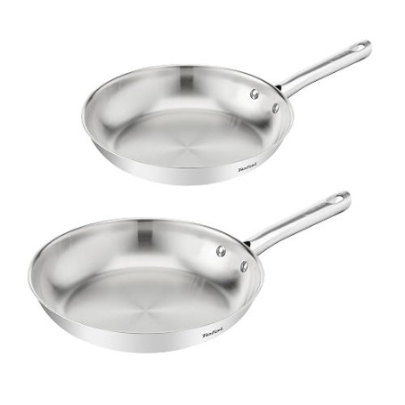 Tefal - Duetto On Batterie de 2 poêles 24 et 28 cm - Base épaisse - Inox | Batterie cuisine induction inox pour saisir viandes e