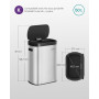 SONGMICS Poubelle de Cuisine Automatique, 50 L, Acier Inoxydable | Capteur de Mouvement, Ouverture Tactile, Fermeture Douce, 15 