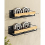SONGMICS Étagère à Épices Murale, Lot de 4, Acier et Bambou | Étagère de Rangement Cuisine, Salle de Bain, Noir d'Encre et Bambo