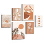 6 Sets of Boho Terracotta Soleil Botanique Tableau Decoration Murale Encadre, Géométrie Lignes Impression sur toile Abstrait Pay