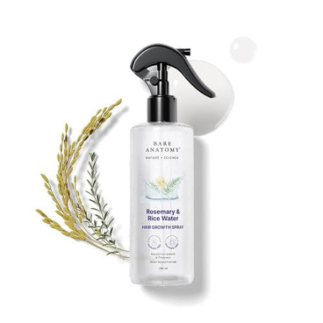 Bare Anatomy Nature x Science Vaporisateur d'eau de romarin pour la croissance et l'épaisseur des cheveux avec de l'eau de riz,