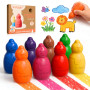 YPLUS Crayons Cire Bonhomme de Neige 8 Couleurs, Crayon Bébé Empilable | Crayon Bébé 12 Mois Lavable et Non Toxique, Forme Jumbo