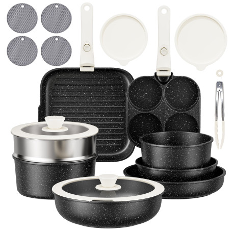 RIOVARM Induction Batterie de cuisine avec Poignées Détachables, Antiadhésive Sets de poêles et casseroles avec Couvercles, Poêl