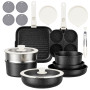 RIOVARM Induction Batterie de cuisine avec Poignées Détachables, Antiadhésive Sets de poêles et casseroles avec Couvercles, Poêl