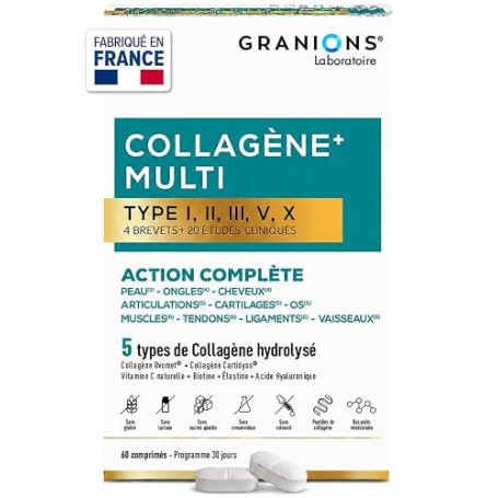 Granions - Collagene Marin - Multi Collagene & Vitamine C - 60 Cps | 5 Types de Collagene Hydrolysé, 4 Brevets, 20 Etudes Cliniq