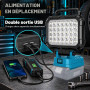 Lampe LED Rechargeable pour Batterie Makita 18V, 4800LM, Double Port USB | Projecteur LED Chantier Portable Réglable à 180° Pour