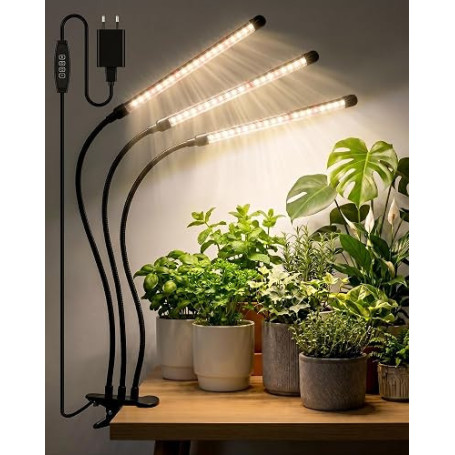 Bamworld Lampe végétale LED à spectre complet, lampe de culture d'intérieur avec minuterie et hauteur réglable, 3 lampes, noir