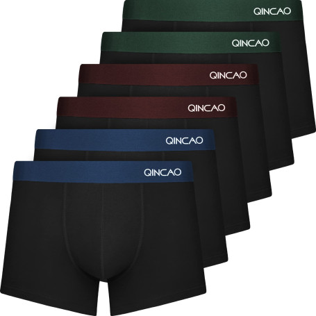 QINCAO Boxer Homme Coton Peigné Lot de 6 Ultra Doux Confort Coupe Ajustée | Calecon Homme Coton Peigné, sans Étiquette, Taille É