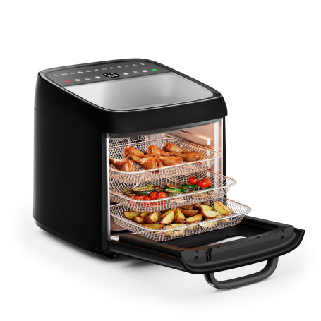Princess Four Friteuse sans Huile, 12,6 L, 1800 W, pour Repas en Famille | Tournebroche, 3 grilles, Fonction déshydratation, Bac
