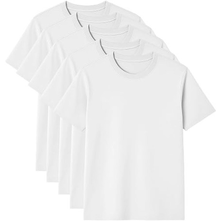 Lot de 5 t-shirts pour homme, couleur unie, col rond, coupe normale, 100 % coton
