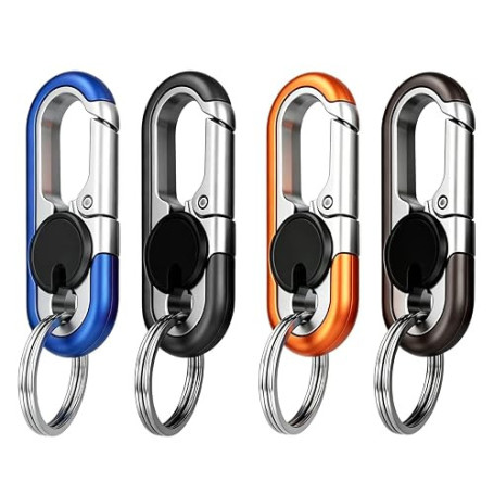 4 PCS Mousqueton Porte Clé Voiture avec Alliage de Zinc, Double Anneau, Porte Clef Solide et Léger pour Homme et Femme, Noir Ble