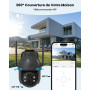 ieGeek 2K Camera Surveillance WiFi Exterieure sans Fil avec Panneau Solaire | 360° PTZ Détection PIR/IA, 15M Nocturne Couleur, R