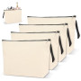 4 Pièces Trousse de Toilette Femme Pochette Tissu Zippée DIY Vierge Toile Trousse de Rangement Trousse Toilette DIY Trousse Infi